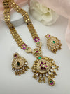 Rajwadi Kundan Enamel Pearl Gold Necklace Set, Indian Bridal Rani Haar