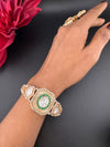 Moissanite Kundan, MOP, CZ Adjustable Bracelet Bangle, Gold Polish (Fits size 2.6")