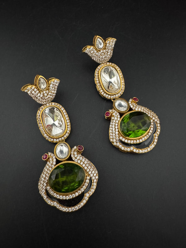 Kundan, CZ, Gold, Doublet Stone Chandelier Long Earrings, Bridal, Moissanite, CZ, Designer jewelry