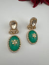 Green and Gold Kundan, Doublet Stone Chandelier Drop Earrings, Bridal, Moissanite, CZ, Designer jewelry