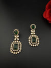 Green and Gold Kundan, Stone Chandelier Drop Earrings, Bridal, Moissanite, CZ, Designer jewelry