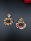 Gold and Green Carved stone, pacchi Kundan, Pearls Chandelier Chandbali Earrings, Bridal Designer jewelry
