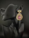 Pink and Green Kundan, CZ, Chandbali Earrings, High shine, Bridal, Moissanite, Tyaani inspired Designer jewelry