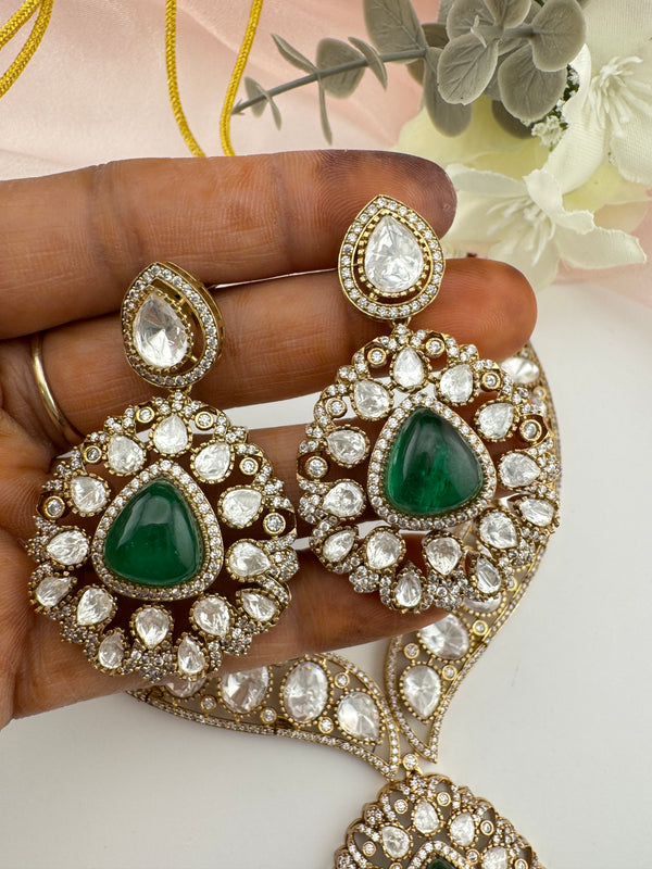 Doublet Stones, CZ, Moissanite, Kundan Gold Plated necklace set, Indian Bridal Jewelry set