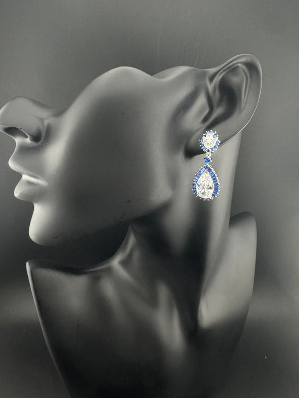 Swarovski inspired Cubic Zirconia, Diamond, channel setting Crystal stone, Silver Polish inspired Dangle Drop earrings, Indian Jewelry
