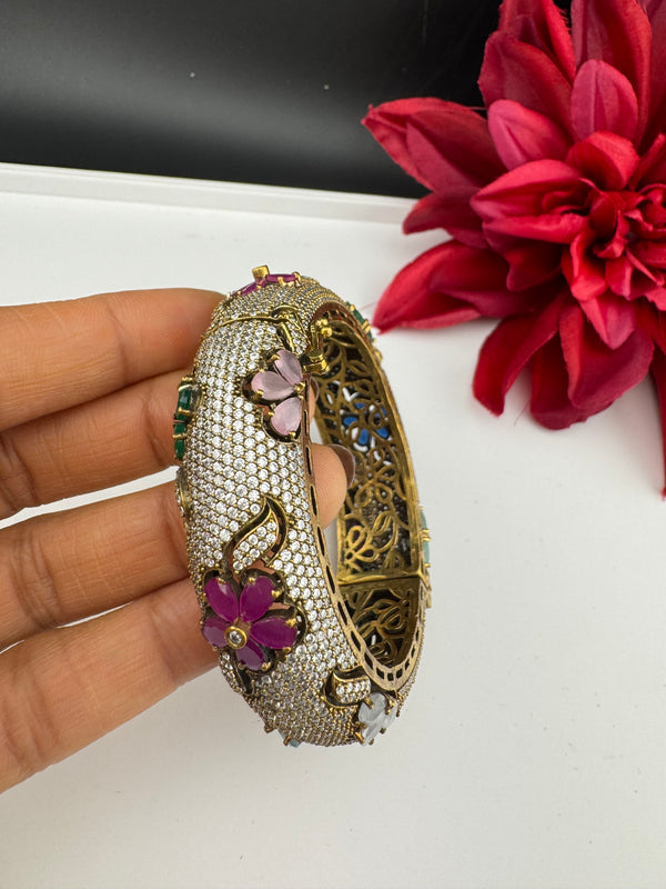 Openable Matt Gold Plated Bangle with Crystal Stones, CZ Nano Setting (Fits 2.6" Diameter)