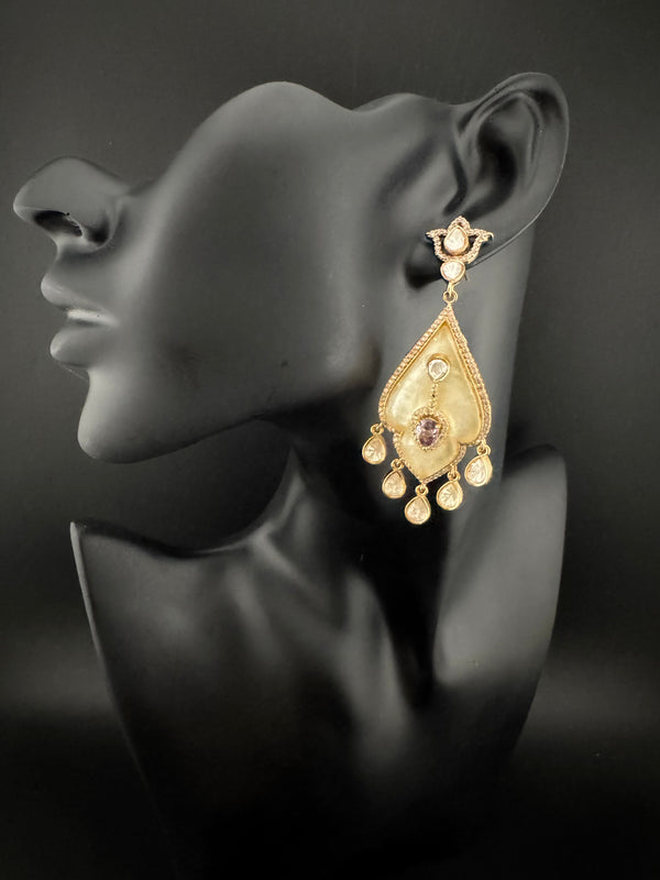 CZ and Gold, Mother of Pearl Chandelier Drop Earrings, Bridal, MOP Designer jewelry