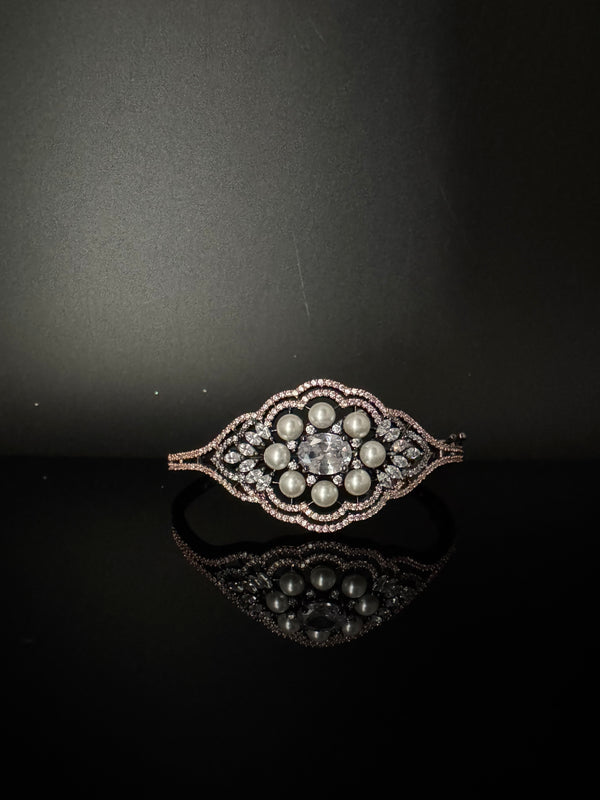 Openable Designer bracelet with Pearls, crystal stones, CZ Nano setting, Fits size upto 2.6"