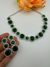 Monalisa stone American Diamond, Cubic Zirconia Necklace Set in Silver Polish