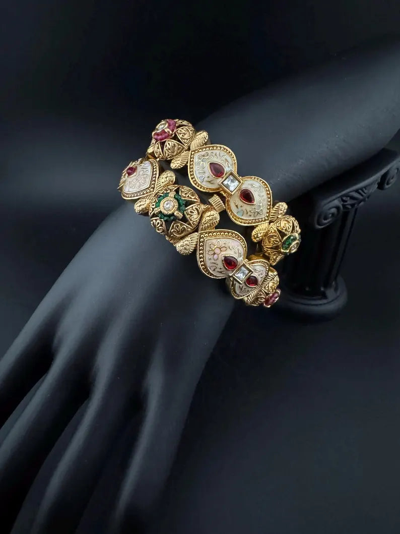 Matt Gold, Enamel, Kundan kada is Amrapali inspired Designer Openable bangle set of 2