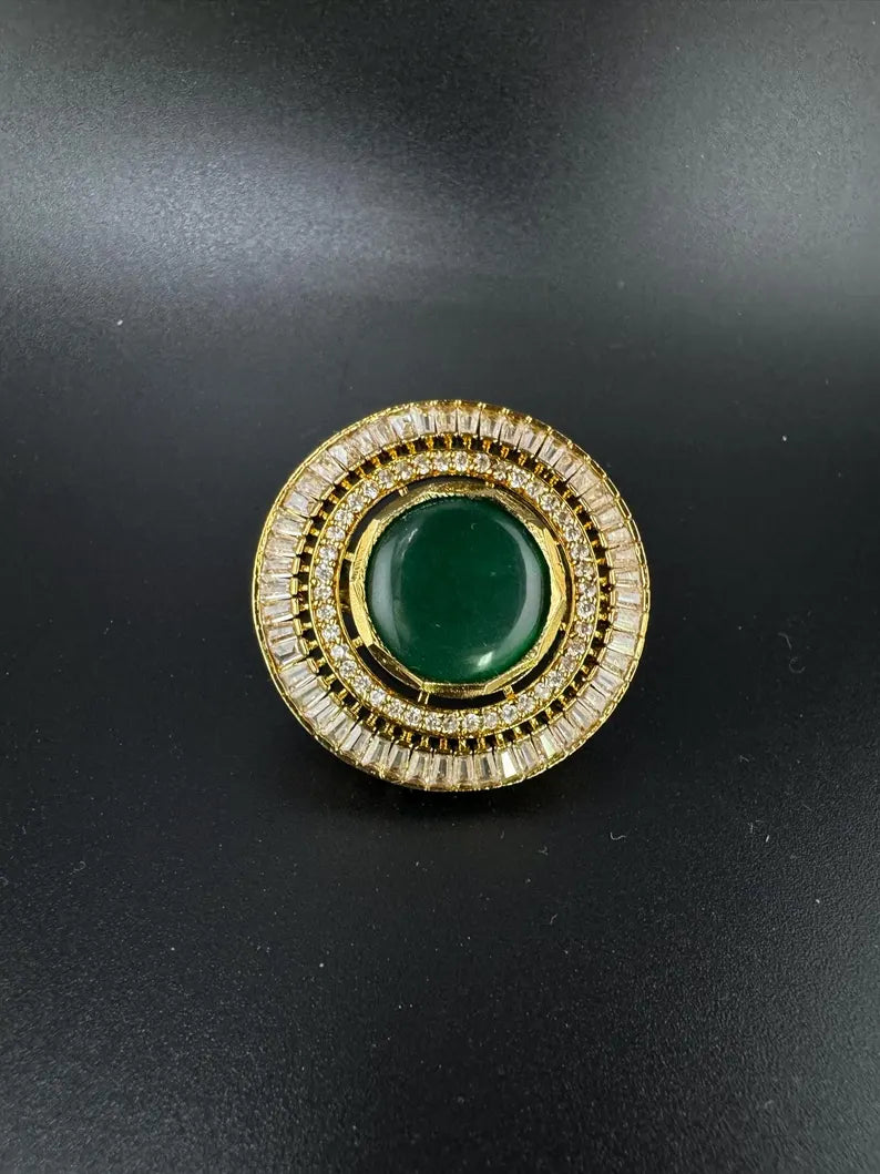 Monalisa stone, CZ Adjustable Finger Ring