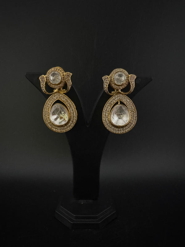 Victorian Uncut Kundan, CZ details is Tyaani Inspired designer earringsDrop Earrings