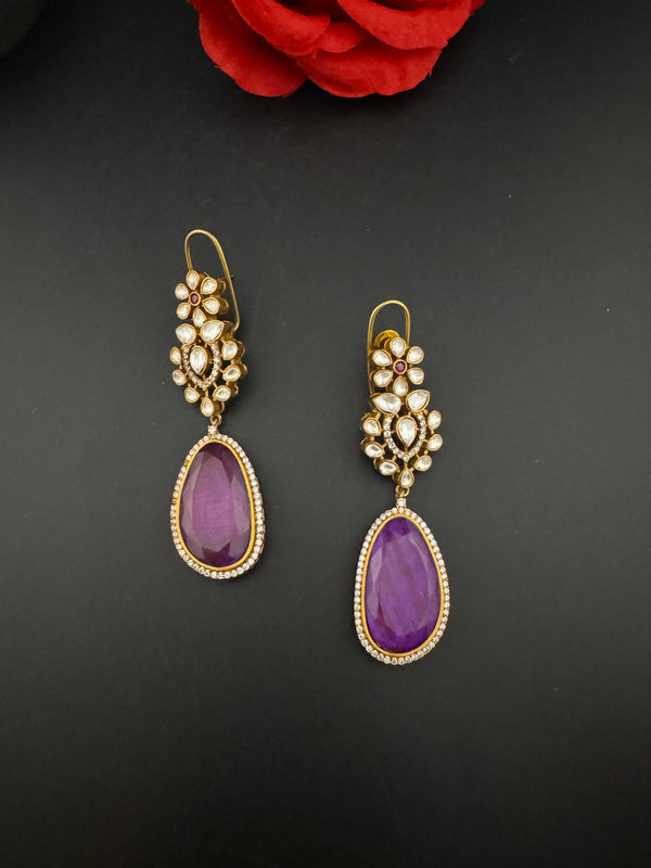 Kundan, CZ, Gold, Doublet Stone Chandelier Long Earrings, Bridal, Moissanite, CZ, Designer jewelry