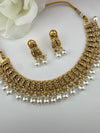 Rajwadi kundan Pearls Gold necklace set with earrings, Indian Bridal Jewelry set