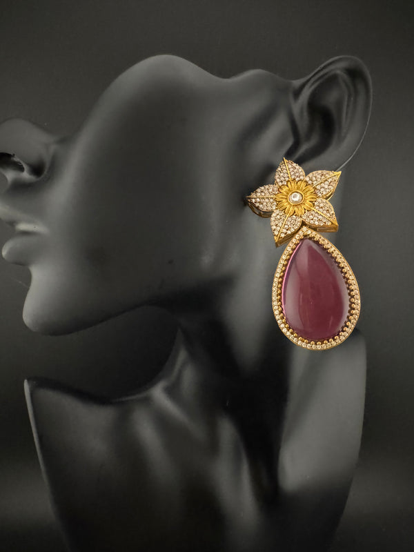 CZ and Gold, Doublet Stone Chandelier Drop Earrings, Bridal, Designer jewelry