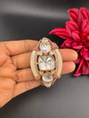 Moissanite Kundan, MOP, CZ Adjustable Bracelet Bangle, Gold Polish Designer Bangle
