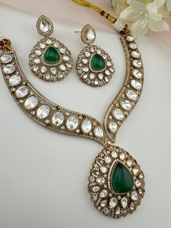 Doublet Stones, CZ, Moissanite, Kundan Gold Plated necklace set, Indian Bridal Jewelry set