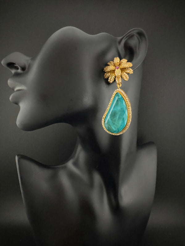 CZ and Gold, Doublet Stone Chandelier Drop Earrings, Bridal, Designer jewelry