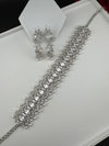 Step cut Crystals and CZ Diamond Statement Necklace Set, White Gold Plated Choker set