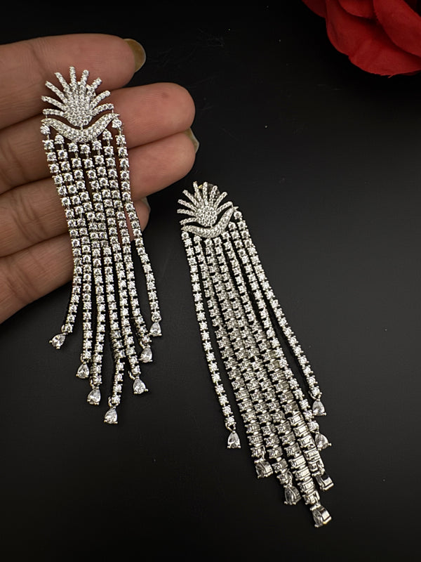 Premium Cubic Zirconia Chandelier extra long earrings, sun style long CZ tassel, Statement Long earring, Bridal, Party, Wedding jewelry