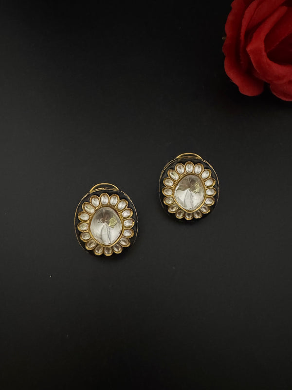 Kundan Enamel Big Stud Earrings, designer Inspired, Indian jewelry