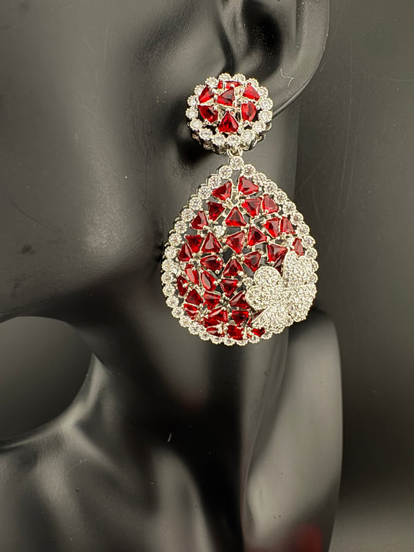 Premium Nano Setting of Cubic Zirconia in silver is designer Inspired Statement Drop Dangle earring/Unique Indian, Bridal, bridesmaid gift
