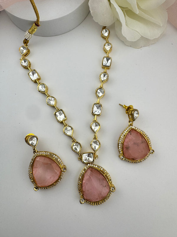 Kundan, Polki, CZ, Doublet Stones Golden necklace set, kundan haar, everyday wear jewelry
