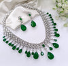 Green Doublet stone, Crystals and CZ Diamond all over Necklace Set, White Gold Plated