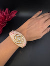 Moissanite Kundan, Enamel, CZ Openable Bracelet Bangle, Gold Polish (Fits 2.6" wrists)