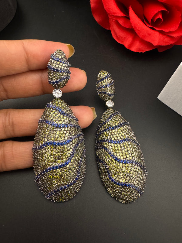Premium Nano Setting Cubic Zirconia Victorian Long earrings in Dangle Drop shape, designer Inspired Statement long drop dangle earrings