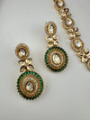Cubic Zirconia, Kundan, Long Gold Necklace Set, Indian Bridal Rani Haar