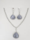 Stone and CZ Diamond Pendant Necklace Set, White Gold Plated set