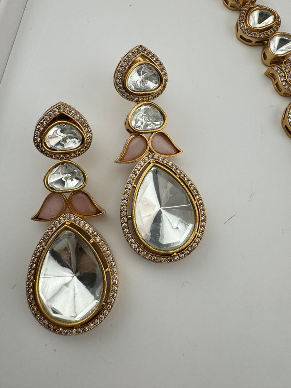 Kundan, Polki, CZ, Doublet Stones Long Golden necklace set, Rani haar, everyday wear jewelry