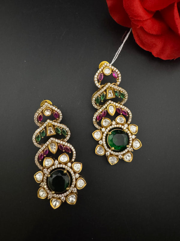 Cubic Zirconia, Kundan, Stone Chandelier Drop Earrings, Moissanite, CZ, Designer jewelry