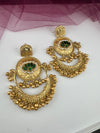 Kashmiri style, brass, stone and pearls chandbali oversized earrings, Indian Jewelry
