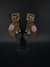 Antique Gold, Oxidized, Carved Stones Chandbali Dangle Earrings, Amrapali inspired Designer jewelry