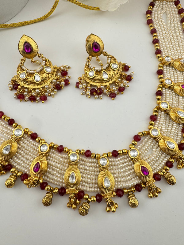 Rajwadi, kundan, pearls, stones Gold necklace set, Indian Bridal Jewelry set