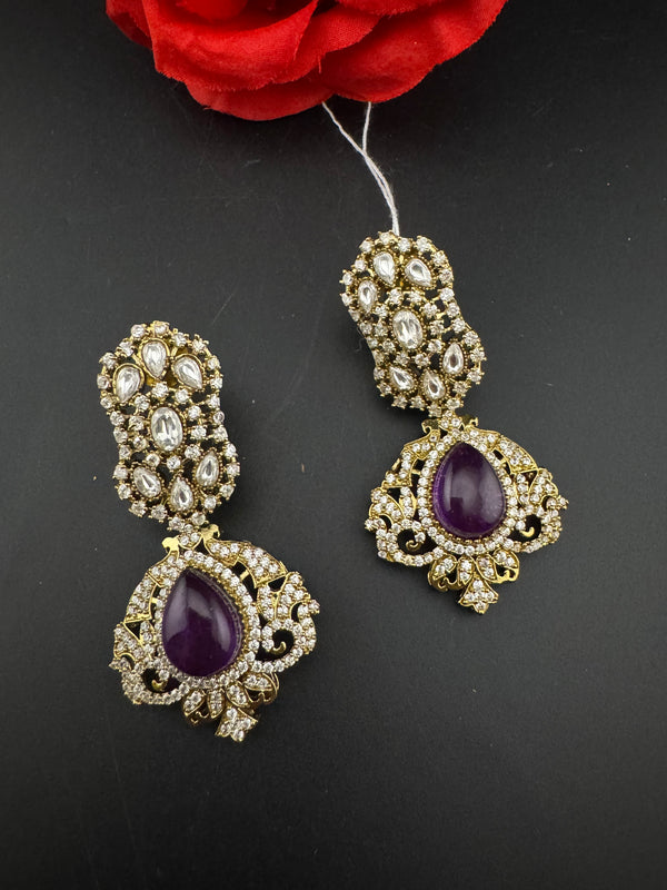 CZ, Kundan, Doublet Stone Chandelier Drop Earrings, Bridal, Moissanite, Designer jewelry
