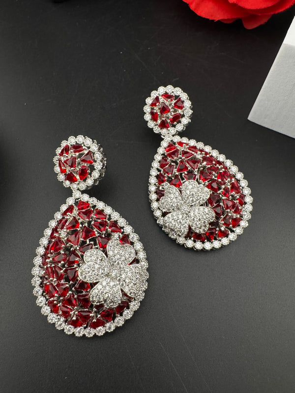 Premium Nano Setting of Cubic Zirconia in silver is designer Inspired Statement Drop Dangle earring/Unique Indian, Bridal, bridesmaid gift