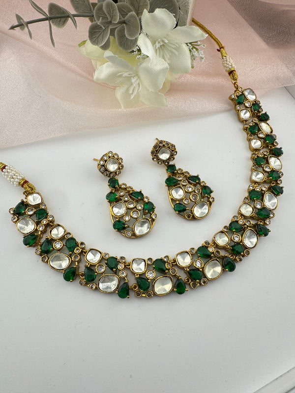Stones, CZ, Kundan Gold necklace set, Indian Bridal Jewelry set