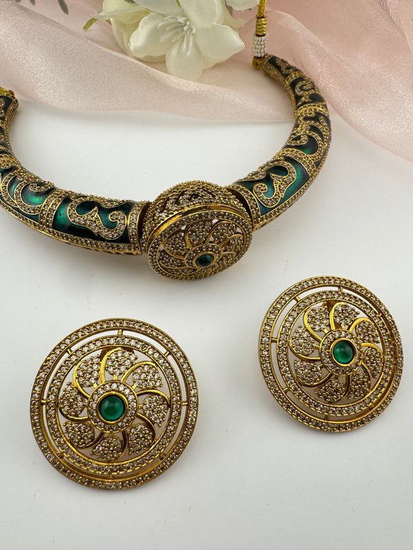 Enamel, Minakari, CZ, Stones Hasli, necklace set, Indian Bridal Jewelry set