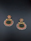 Gold and Green Carved stone, pacchi Kundan, Pearls Chandelier Chandbali Earrings, Bridal Designer jewelry