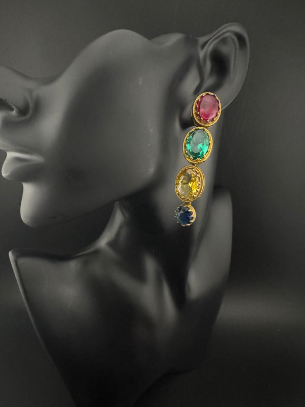 Matt Gold, stone Long Earrings, Multicolor, Bridesmaid Gift, Designer jewelry