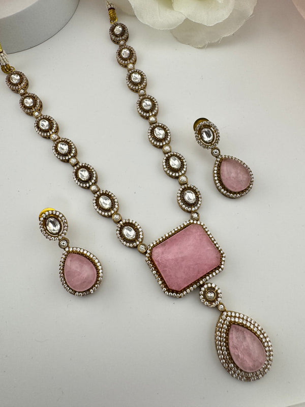 Kundan, Polki, CZ, Doublet Stones Long Golden necklace set, Rani haar, everyday wear jewelry