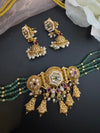 Rajwadi Choker necklace set with jhumka, in kundan, pearls, hydro beads, Indian Bridal Jewelry set