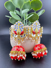 Peacock Jhumka Earrings with Kundan, Minakari, CZ and pearls in Gold Polish