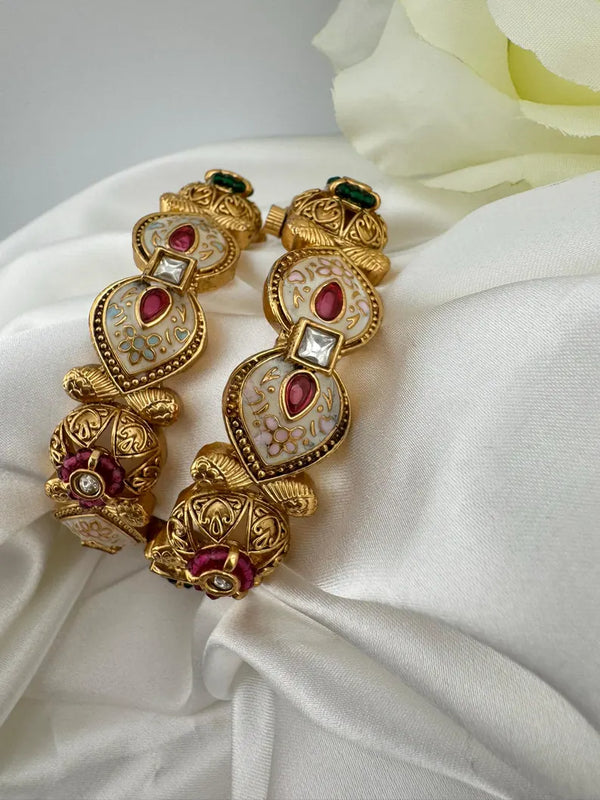 Matt Gold, Enamel, Kundan kada is Amrapali inspired Designer Openable bangle set of 2