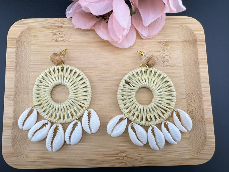 Shells and threaded hoop earrings, quirky Handmade earring