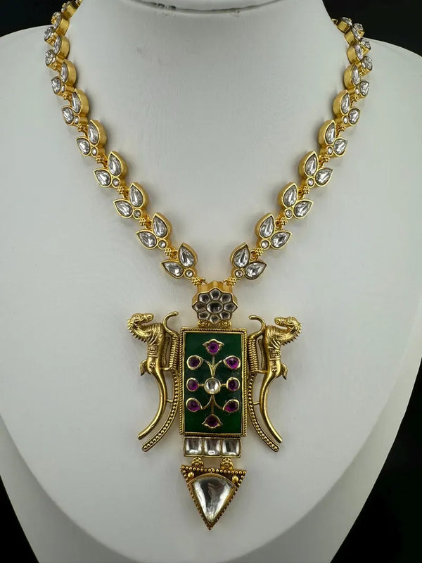 Green Amrapali Inspired, Premium Quality Inlay work on natural stone long Necklace