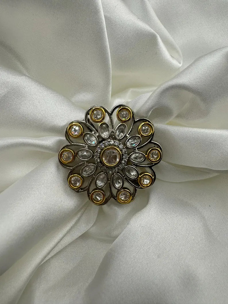 Victorian Kundan and CZ, Adjustable Big Finger Ring